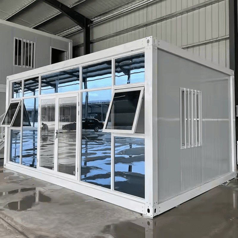 Casa prefabbricata per container con prolunga per camera da sole in vetro monostrato per esterni Casa prefabbricata per container con prolunga per camera da sole in vetro monostrato per esterni