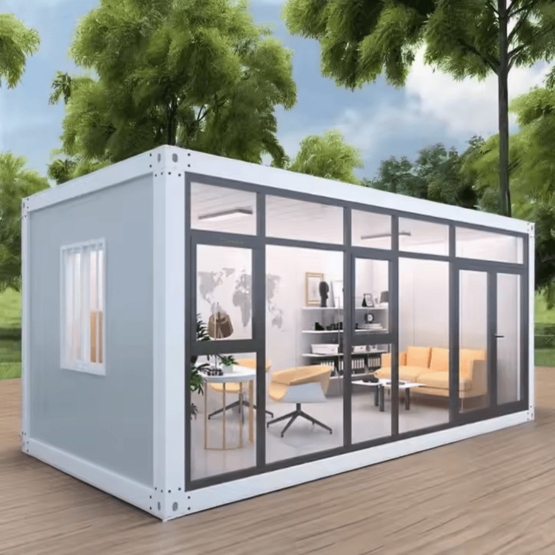 Casa prefabbricata per container con prolunga per camera da sole in vetro monostrato per esterni Casa prefabbricata per container con prolunga per camera da sole in vetro monostrato per esterni